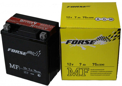 картинка Мото аккумулятор Forse 7 А.ч AGM сухозаряженный (YTX7L-BS) (12 вольт 7 а.ч)