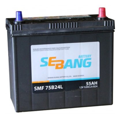 картинка Автомобильный аккумулятор SEBANG SMF 75В24R 55 А.ч Азия, Прямая  полярность. Тонкие клеммы