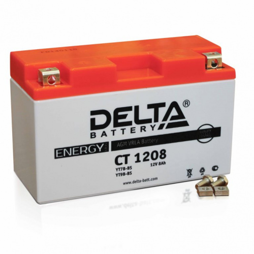 картинка Мото аккумулятор Delta CT 1208, 12V 8Ah, 130А (150x66x95) YT7B-BS, YT7B-4 