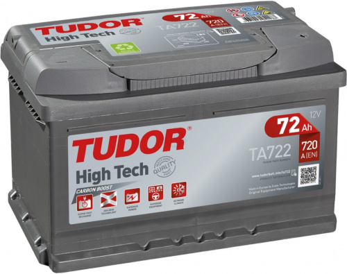 картинка Автомобильный аккумулятор TUDOR High-Tech TA722 72 А.ч  Обратная полярность, низкий