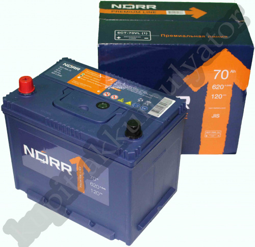 картинка Автомобильный аккумулятор NORR 70 А/ч Прямая полярность. Азия высокий, с бортом