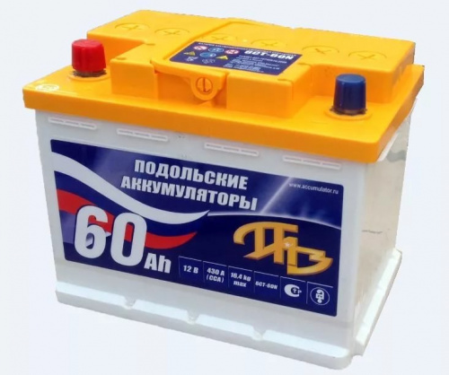 картинка Аккумулятор автомобильный ПАЗ, Подольские Аккумуляторы 60 А.ч 510А п.п (242х175х190)