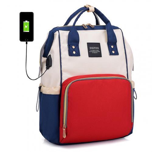 картинка Cумка рюкзак для мамы Maitedi c USB. Цвет красно-молочный