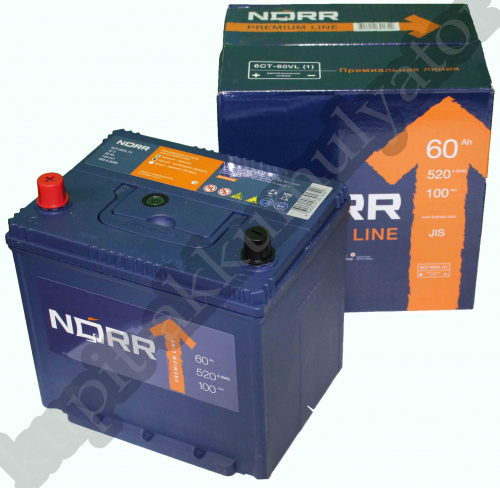 картинка Автомобильный аккумулятор NORR 60 А/ч Прямая полярность. Азия высокий, с бортом