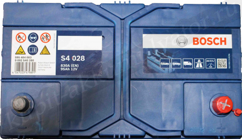 картинка Автомобильный аккумулятор Bosch S4 028 (0 092 S40 280) 95 А.ч Азия, обратная полярность