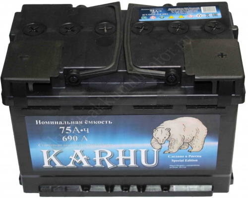 картинка Автомобильный аккумулятор KARHU 75 А.ч Обратная полярность низкий
