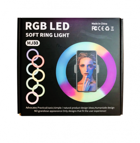 картинка Кольцевая лампа RGB LED MJ33, 33 см с держателем для телефона и штативом