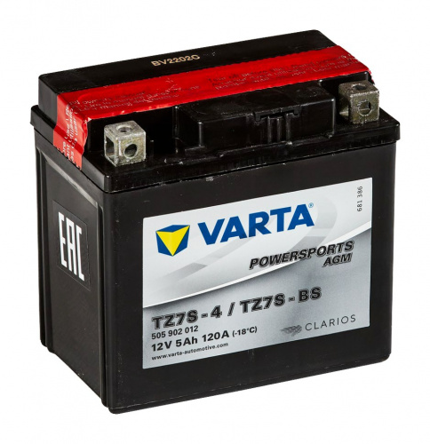 картинка Мото аккумулятор VARTA AGM 505 902 012, 12V 5 Ah 120A  (TZ7S-4, TZ7S-BS) 113x70x105